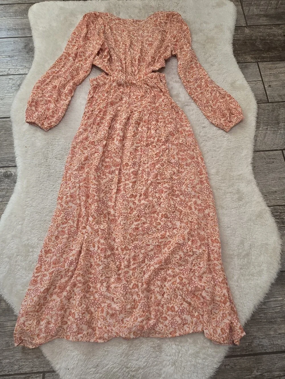 Old Navy Orange Floral Side Cutout Boho Chic Cottagecore Prairie Maxi Dress, S